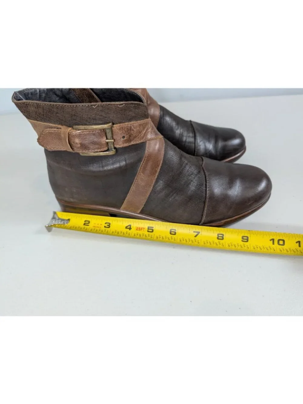 Naot Brown Leather Ankle Boots with Buckle & Side Zipper Closure women's size 7